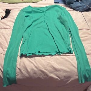 SHEIN Teal Button-Up Long Sleeve Top